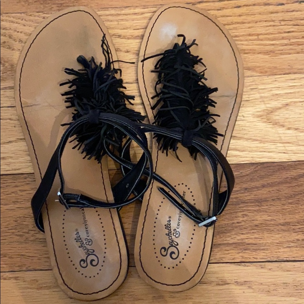 Black fringe sandals, gently worn